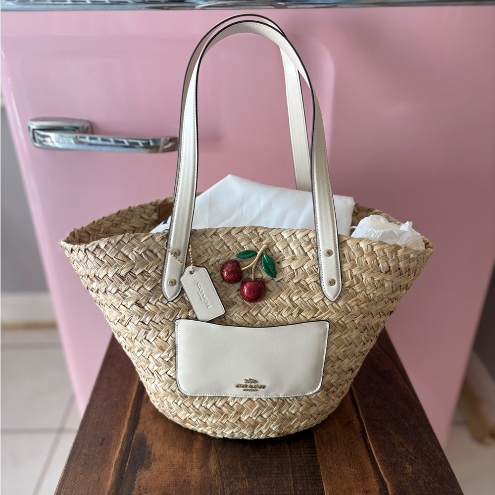 Coach cherry straw bag new with tags